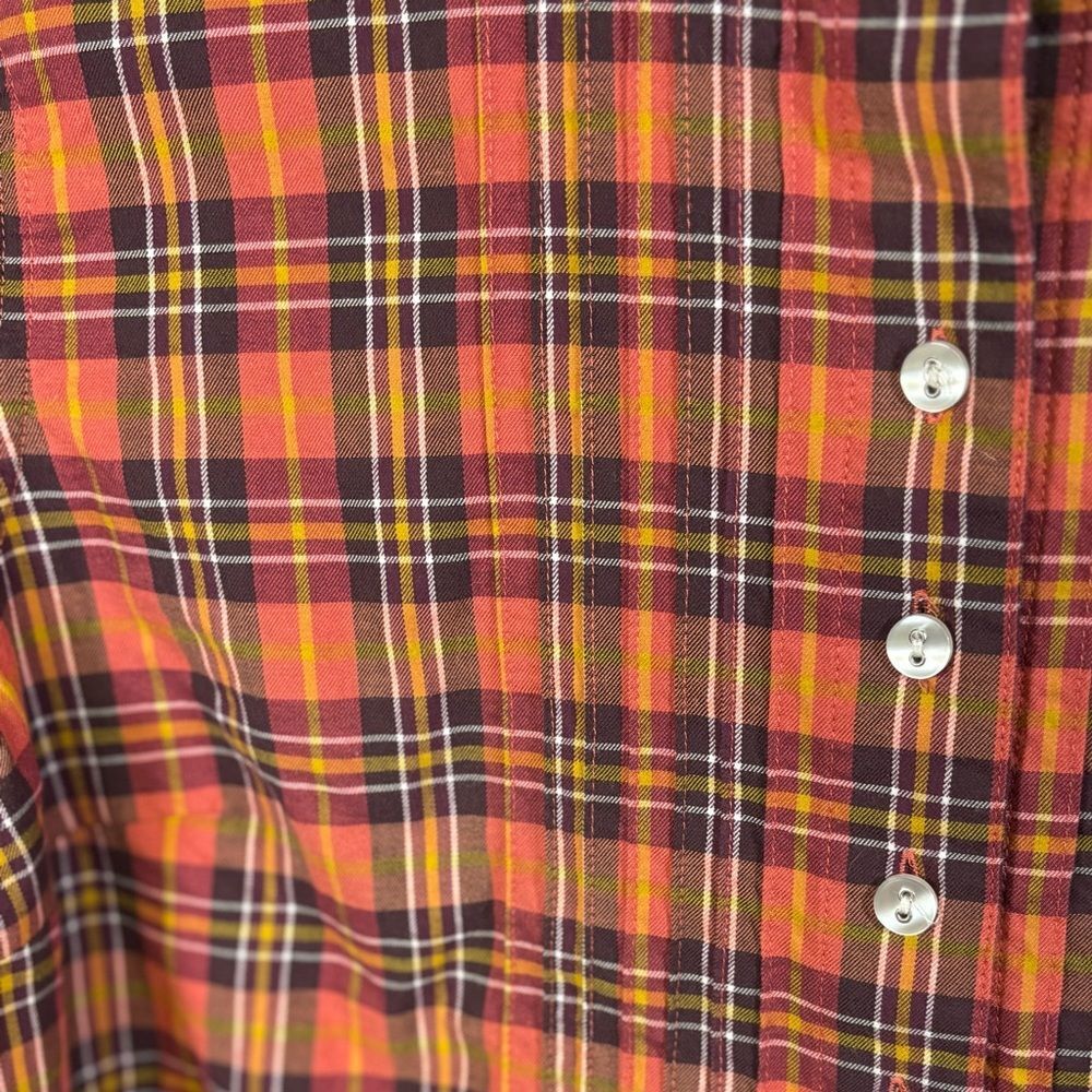 tyler böe Orange Blue Pintuck Button Up Brush Cotton Plaid Cottagecore Shirt 12 - Picture 6 of 10
